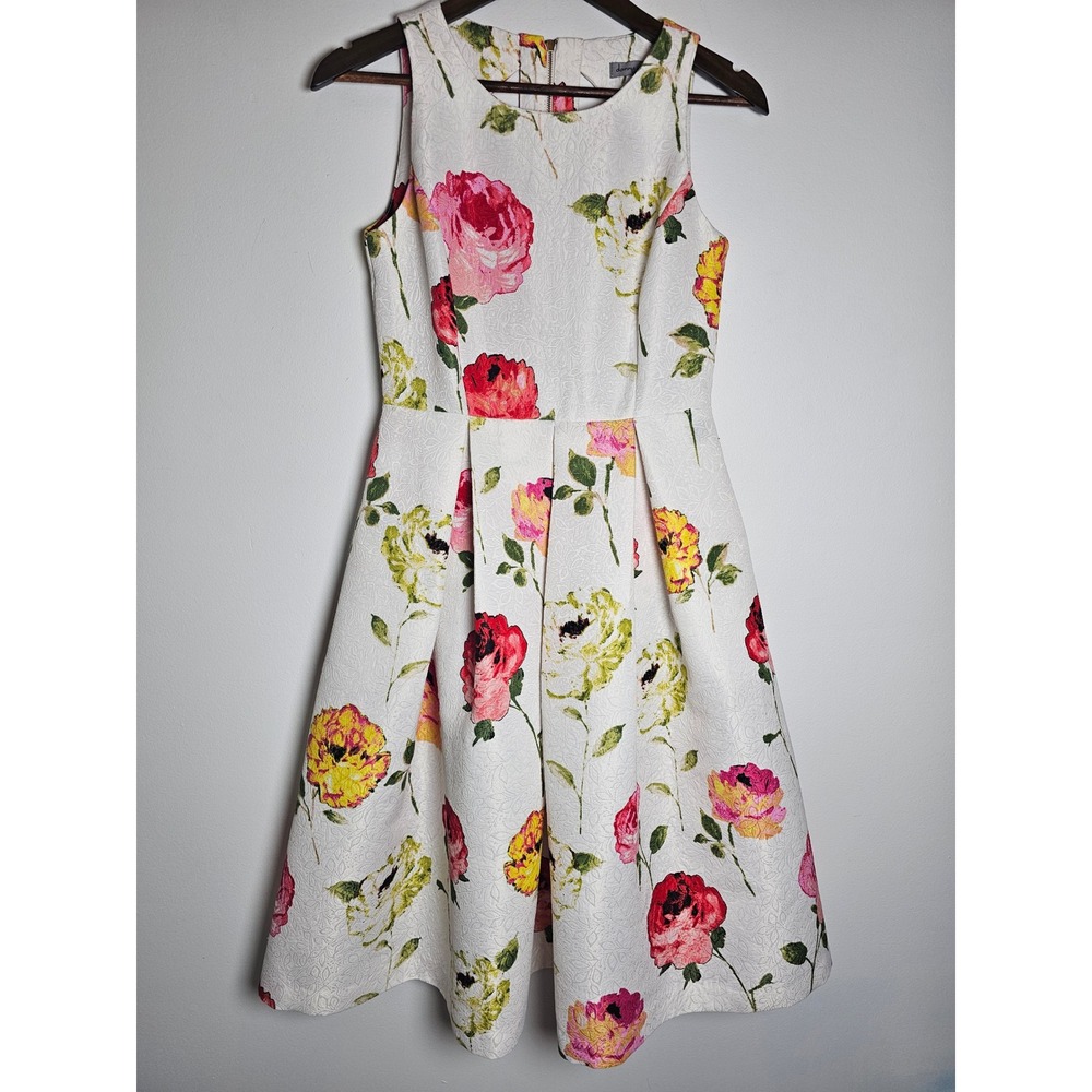 Cottagecore Danny and Nicole Floral Fit and Flare Dress Womens 4 White Rose Pink